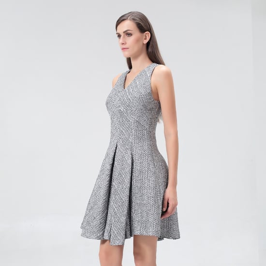 Fit-and-flare silver jacquard dress - Image 3