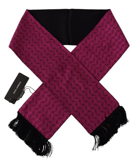 Chal de Seda Para Hombre con Flecos de Patrón Geométrico Magenta de Dolce & Gabbana - Image 3
