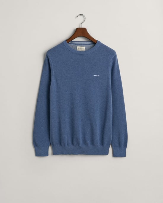 GANT Mens Cotton Pique Crew Neck Jumper - Image 1