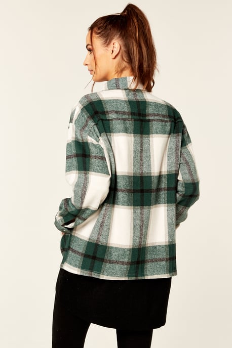 Check Oversized Pocket Detail Shacket