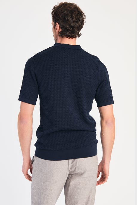 Dark Navy Cotton Short Sleeve Button-Up Polo Shirt
