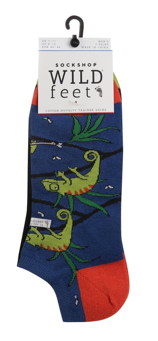 Wild Feet - 3 Pack Mens Novelty Patterned Cotton Trainer Socks