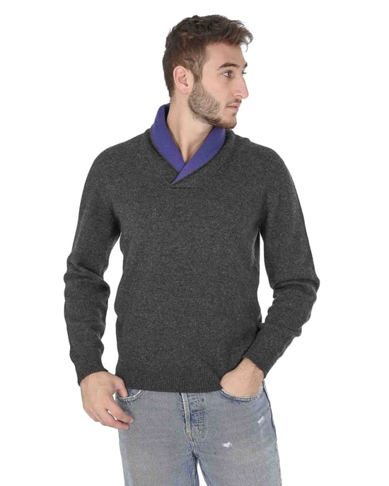Crown Of Edinburgh Cashmere Mens Shawl Collar Sweater Coe 0011 Navy