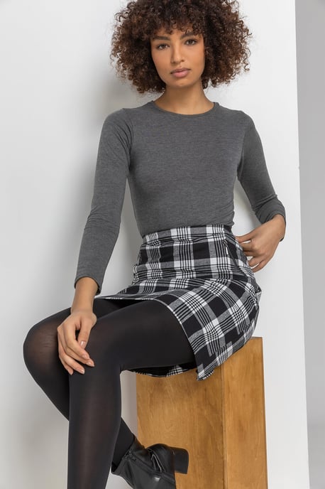 Check Print Zip Pocket Skirt