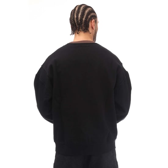 Sudadera VARSITY de algodón polar con cuello redondo en marrón y negro - Image 2