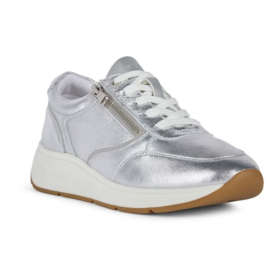 Geox D Cristael E Faux Leather Women's Silver Trainers - Image 1
