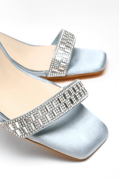 Wide Fit Light Blue Satin Low Block Heel Sandals