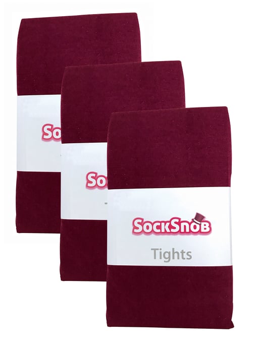 3 Pares de Mallas Opacas de 80 Denier para Mujer | Sock Snob | Plain Block Colour Tights - Borgoña - Image 2