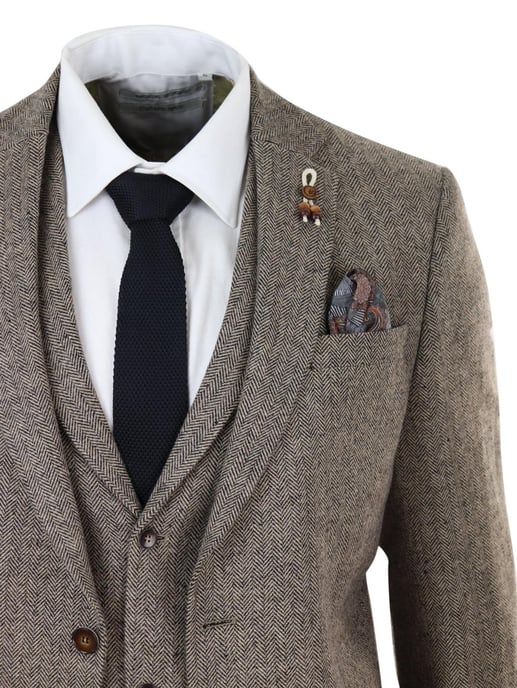 Traje de tweed de tres piezas marrón roble para hombre, estilo vintage de espiga, estilo retro de los años 20, Peaky Blinders - Image 5