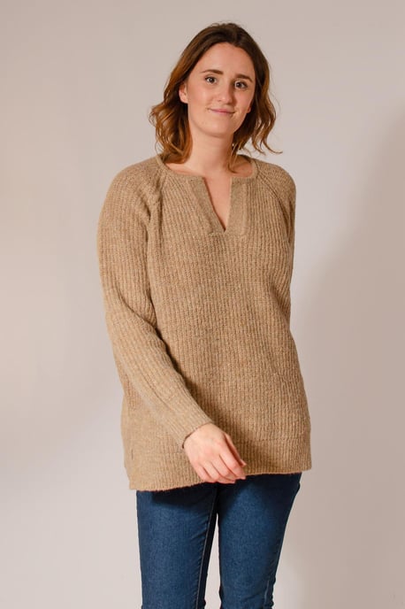 Round Notch Neck Wool Blend Jumper - Image 1