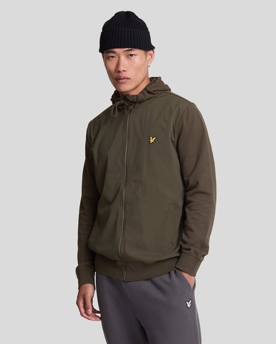 Lyle & Scott Hybrid sudadera con capucha verde oliva con cremallera - Image 1