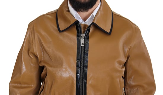 Chaqueta Blouson de Algodón Oscuro Camel de Dolce & Gabbana para Hombre con Cierre Completo - Image 4