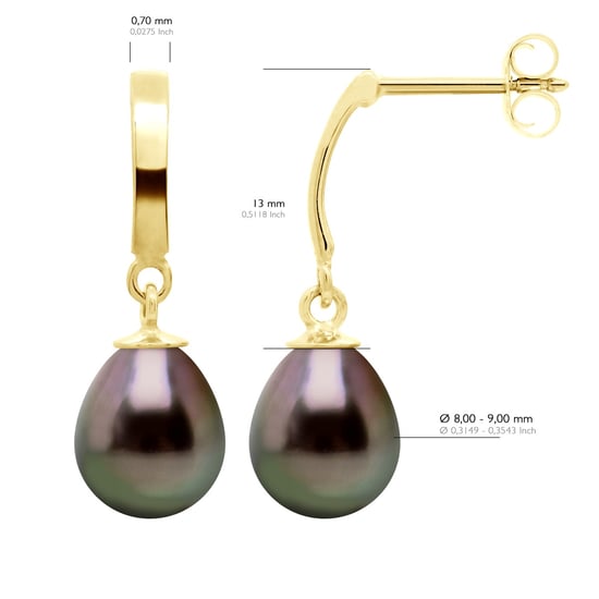 Earrings Prestige Articulated in Yellow Gold 375 and Real Cultured Tahiti Pearls 8-9 mm - Image 2
