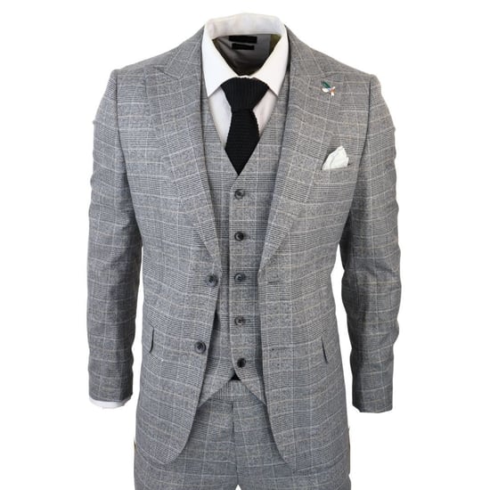 Traje Príncipe de Gales de 3 piezas en gris a cuadros para hombre - Image 2