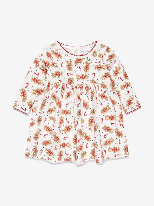 Rachel Riley Baby Girls Gingerbread Jersey Dress in White