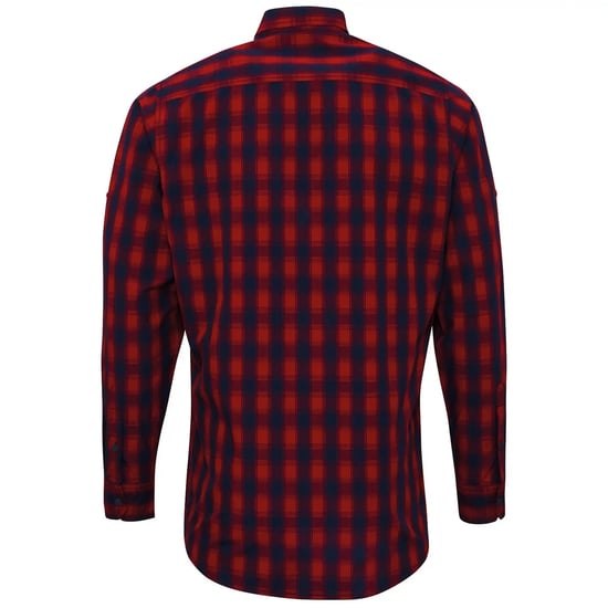 Premier Mens Mulligan Checked Cotton Long-Sleeved Shirt (Red/Navy) - Image 2