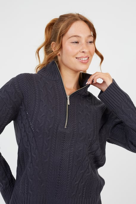 Charcoal Half Zip Cable Knit Jumper