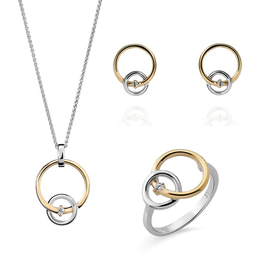 Orphelia 'Antoine' Women's 925 Sterling Silver Set: Necklace + Earrings + Ring - Silver/Gold SET-7503/1 - Image 1