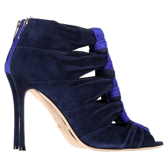 Sergio Rossi Bi-Color Cut Out Ankle Boots in Blue Suede - Image 1