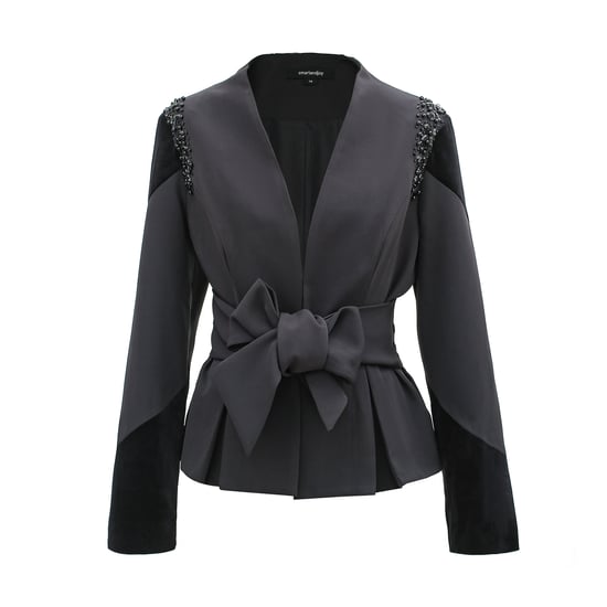 Bi-material blazer and knotted belt - Image 1