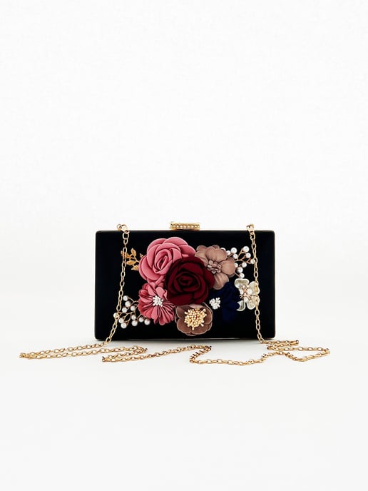 Square Box Clutch with Floral Applique