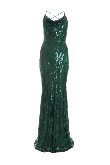 Petite Bottle Green Sequin Cross Back Maxi Dress