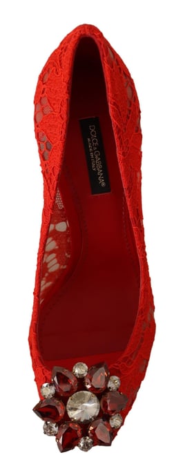 Zapatos de tacón de encaje rojo Taormina de Dolce & Gabbana con cristal para mujer - Image 6