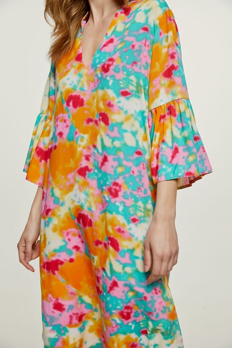 Abstract Floral Kaftan Style Dress Viscose