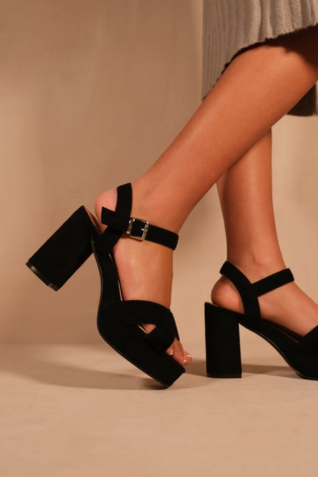 Wheres That From Womens 'Marcia' Wide Fit Statement Platform Strappy Block High Heels Shoes