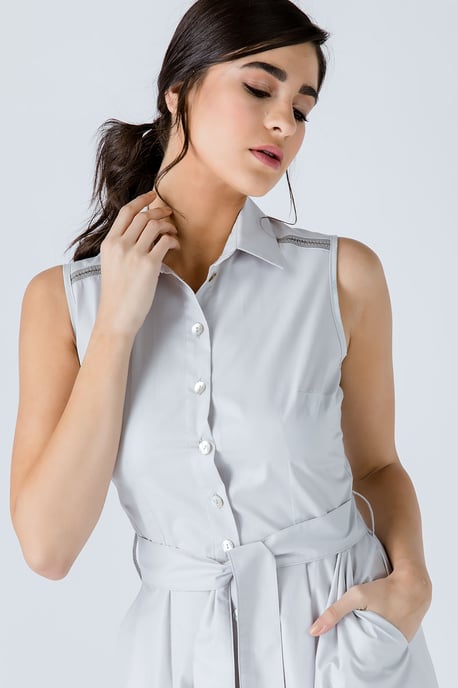 Grey Button Detail Dress