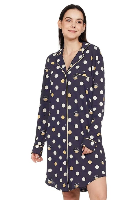 Marks and Spencer Camisón de Puro Algodón para Mujer en Azul Marino - Image 1