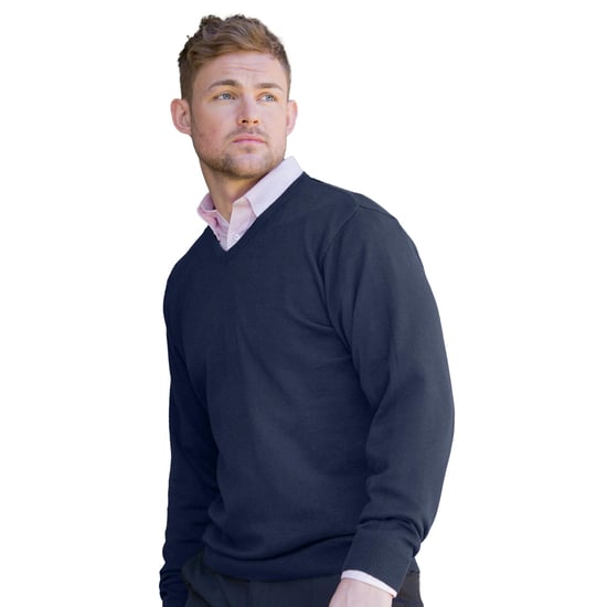 Russell Collection Mens V-Neck Knitted Pullover Sweatshirt (French Navy) - Image 4