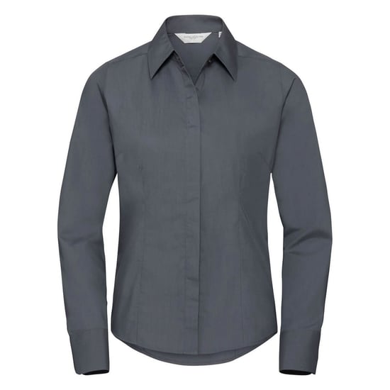 Russell Collection Ladies/Womens Long Sleeve Poly-Cotton Easy Care Fitted Poplin Shirt (Convoy Grey) - Image 1