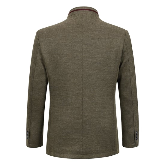 Men's Short Slim Fit Coat with Stand-Up Collar Business Casual Wool Overcoat Khaki - Image 3