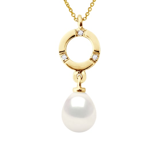 DIADEMA - Pendant - Yellow Gold and Real Freshwater Pearls - White