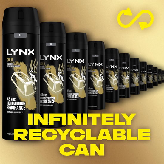 Lynx XL 48-H High Definition Fragrance Gold Body Spray Deodorant 3 Pack, 200ml - Image 3