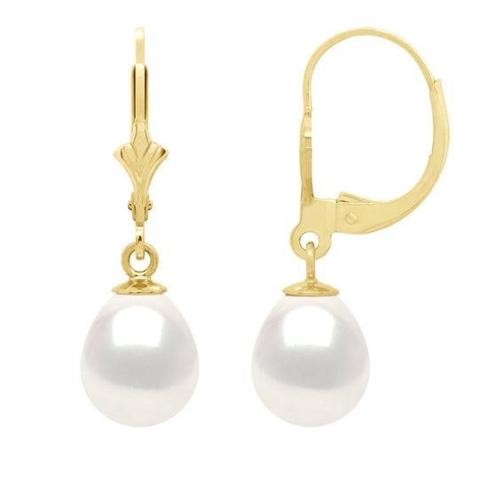 Earrings in Yellow Gold 375 and Real Cultured Freshwater Pearls Pear 8-9 mm - Image 1