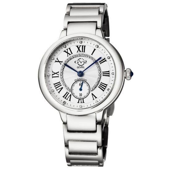 GV2 Rome Reloj de acero inoxidable con esfera plateada y diamantes de cuarzo suizo para mujer - Image 1