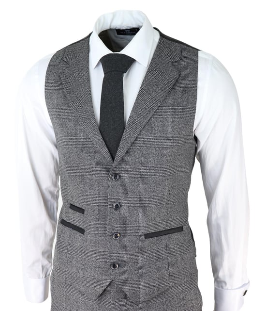 Traje de tres piezas gris para hombre, traje de boda clásico a medida con cuadros Príncipe de Gales - Image 4