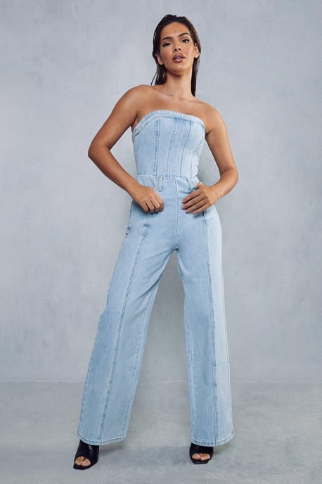 Seam Detail Bandeau Denim Jumpsuit - Image 4
