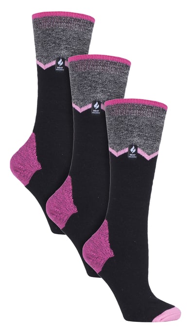 3 Pair Multipack Ultra Lite Ladies Ski Socks | Womens Funky Patterned Striped Knee High Socks - Black Zig Zag - Image 1