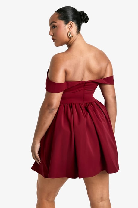 Plus Off The Shoulder Pleated Skater Dress
