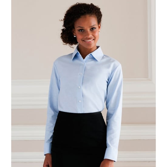 Russell Collection Ladies/Womens Long Sleeve Easy Care Oxford Shirt (Oxford Blue) - Image 5