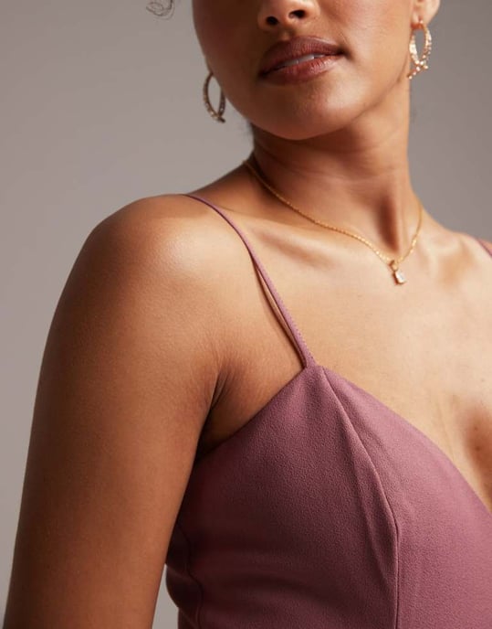ASOS DESIGN Bridesmaid crepe strappy fishtail maxi dress in orchid-Pink