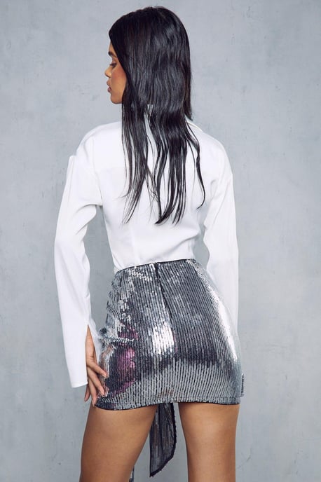 Sequin Wrap Tie Mini Skirt