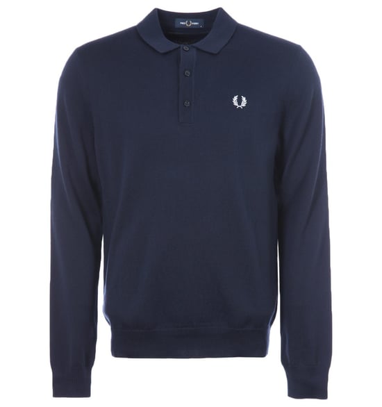 Polo de manga larga de punto clásico para hombre Fred Perry en azul marino - Image 1