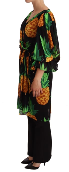 Vestido de Seda Stretch Negro con Estampado de Ananas de Mujer Dolce & Gabbana - Image 2