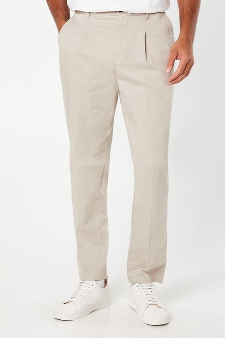 Burton Mens Beige Chino Trousers Cotton Blend Elastane Tapered Fit