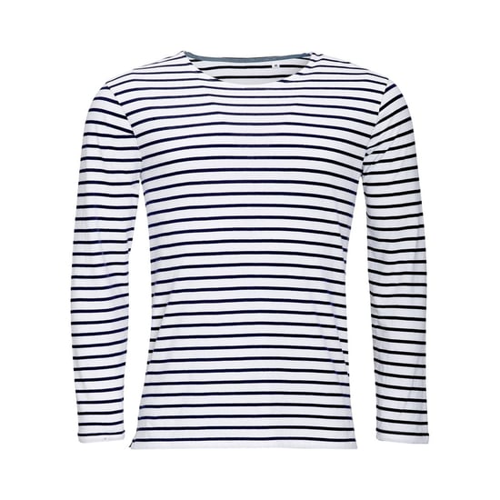 SOLS Mens Marine Long Sleeve Stripe T-Shirt (White/Navy) - Image 1