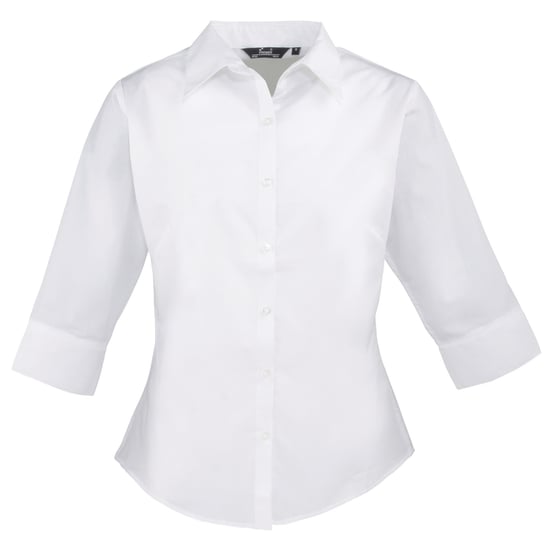 Premier 3/4 Sleeve Poplin Blouse / Plain Work Shirt (White) - Image 1